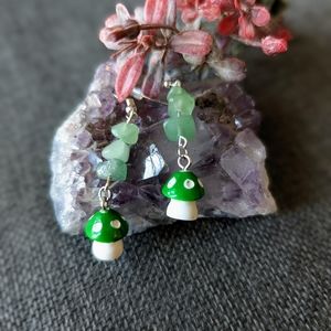 Handmade Green Aventurine Mushroom Earrings